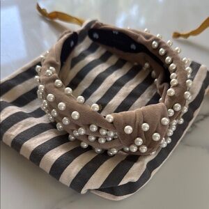 Lele Sadoughi Brown Pearl Embellished Headband